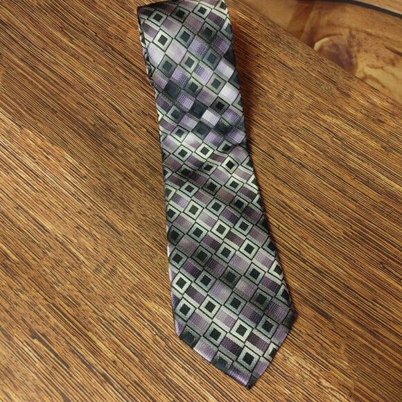 Alexander Julian Colours Men's Purple/Black Check Tie - Picture 1 of 2